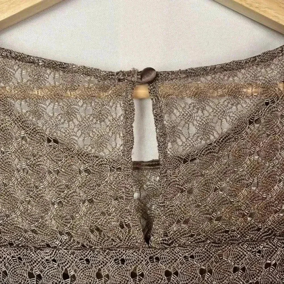Jax Brown Metallic Crochet Lace Cap Sleeve Knee Length Dress 10 - Picture 4 of 6